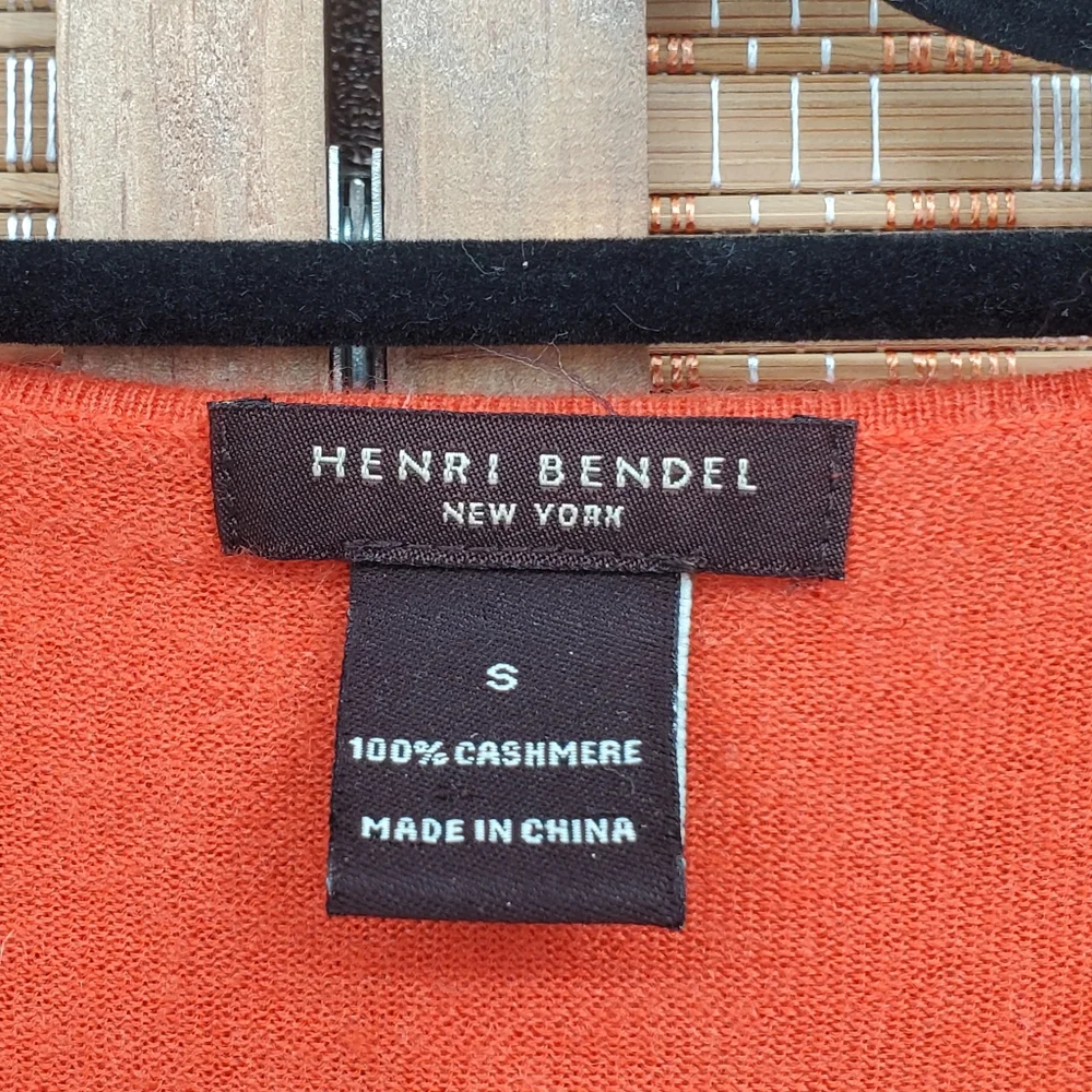 ♧ Henri Bendel Orange Cashmere Pleated Scoopneck Short Sleeve Sweater Size Small